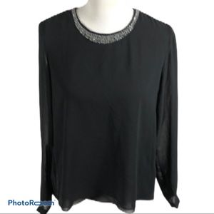 Carmen Marc Valvo beaded pleated detail blouse S